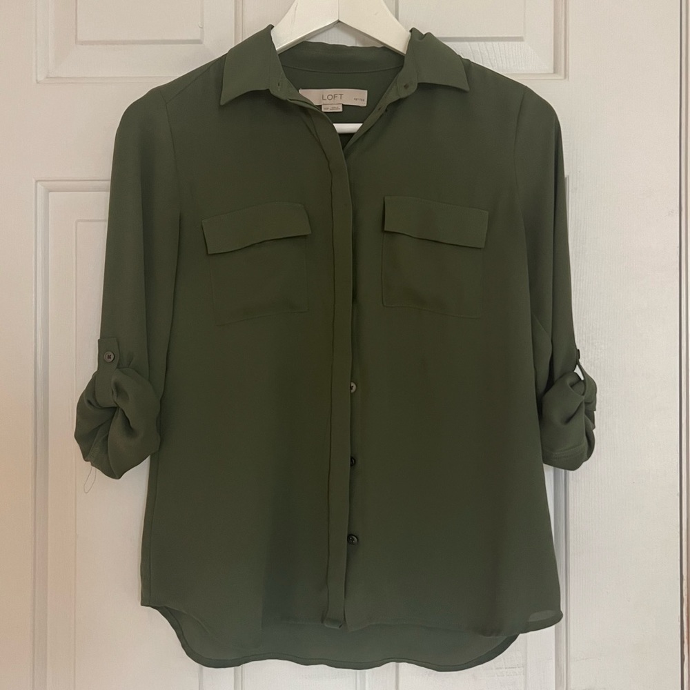 LOFT Petite Olive Button Down Blouse